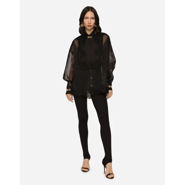 Dolce & Gabbana Organza tuxedo shirt with lace inserts, view 4