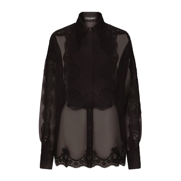Dolce & Gabbana Organza tuxedo shirt with lace inserts