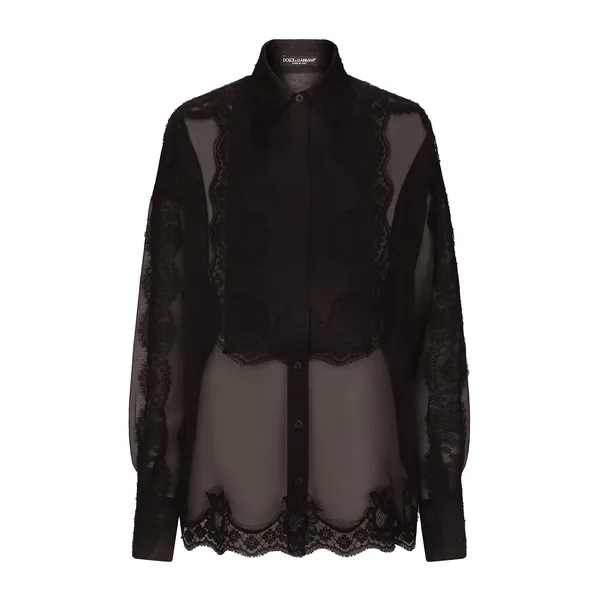 Dolce & Gabbana Organza tuxedo shirt with lace inserts