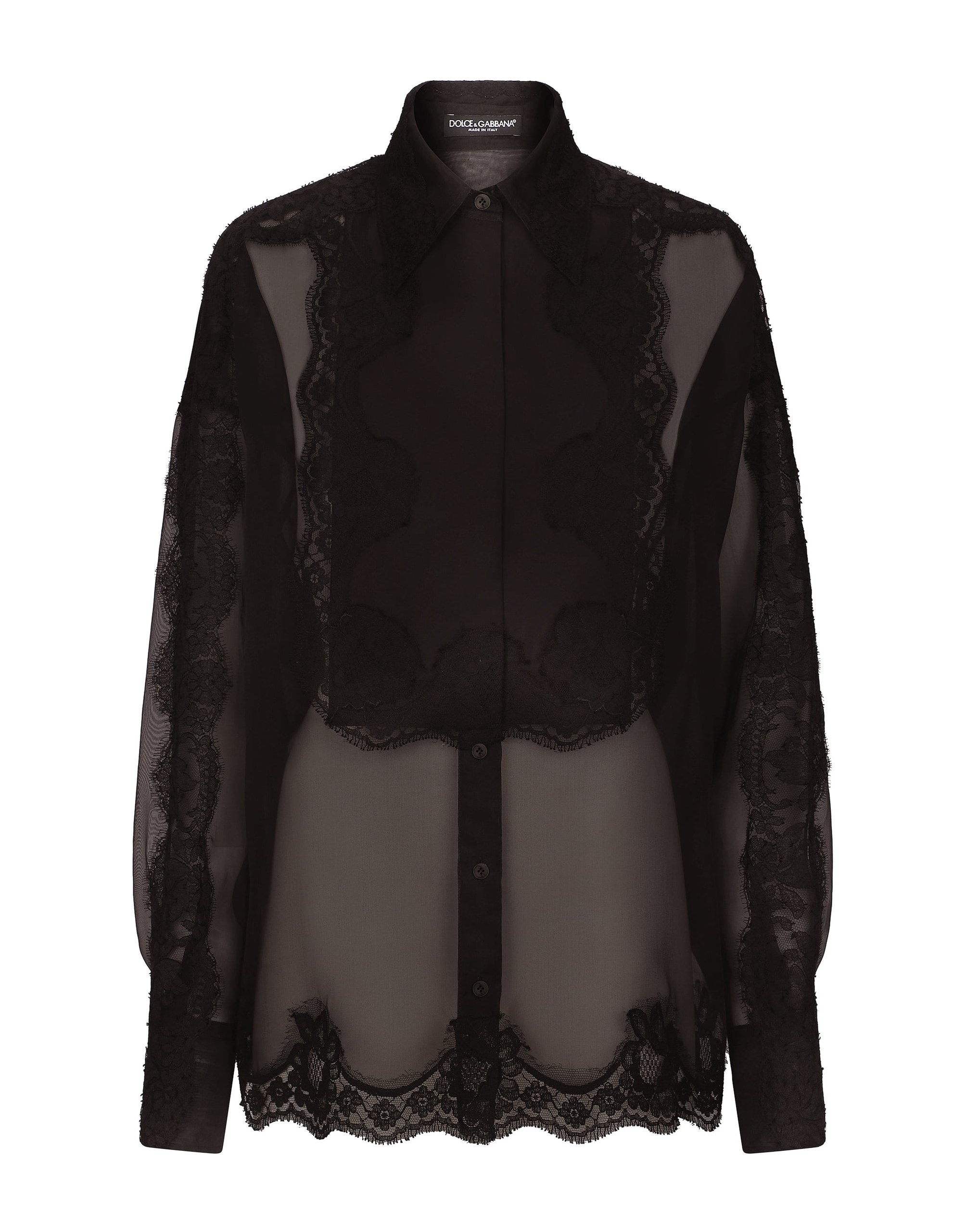 Dolce & Gabbana Organza tuxedo shirt with lace inserts