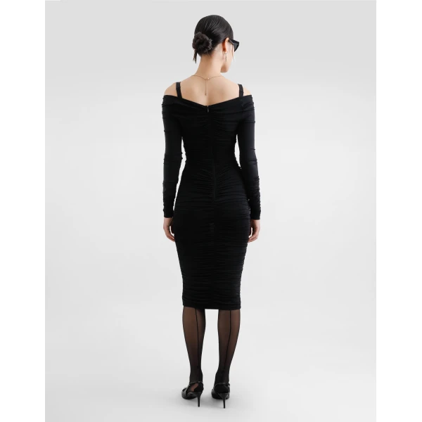 Dolce & Gabbana Organzine draped calf-length dress, view 3