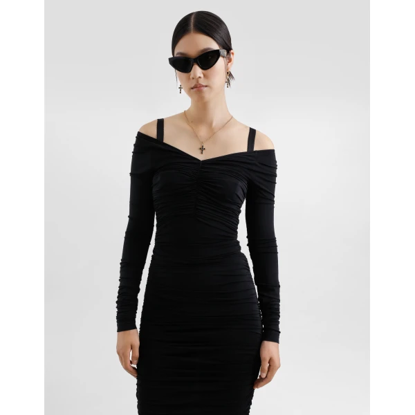 Dolce & Gabbana Organzine draped calf-length dress, view 4