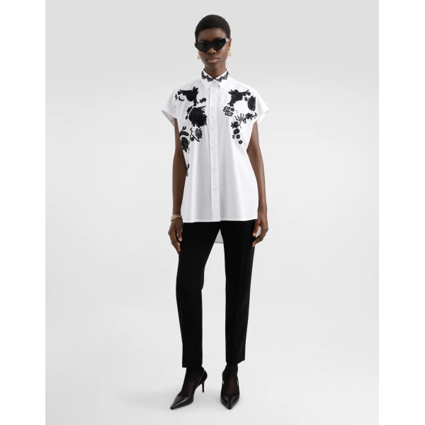 Dolce & Gabbana Oversize cotton poplin shirt with lace appliqués, view 2