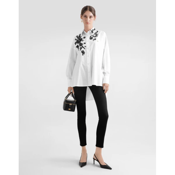 Dolce & Gabbana Oversize cotton poplin shirt with lace appliqués, view 2