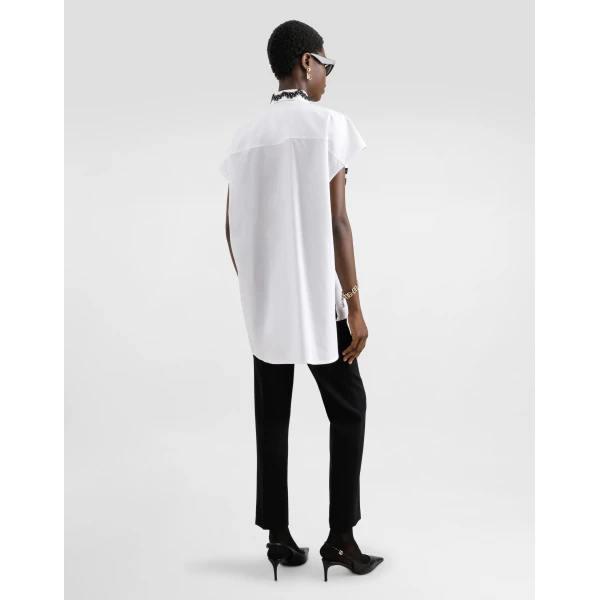 Dolce & Gabbana Oversize cotton poplin shirt with lace appliqués, view 3