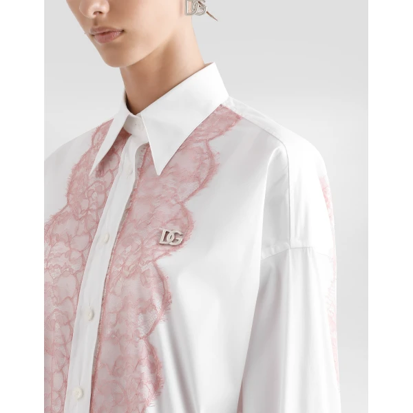Dolce & Gabbana Oversize cotton poplin shirt with lace appliqués, view 4