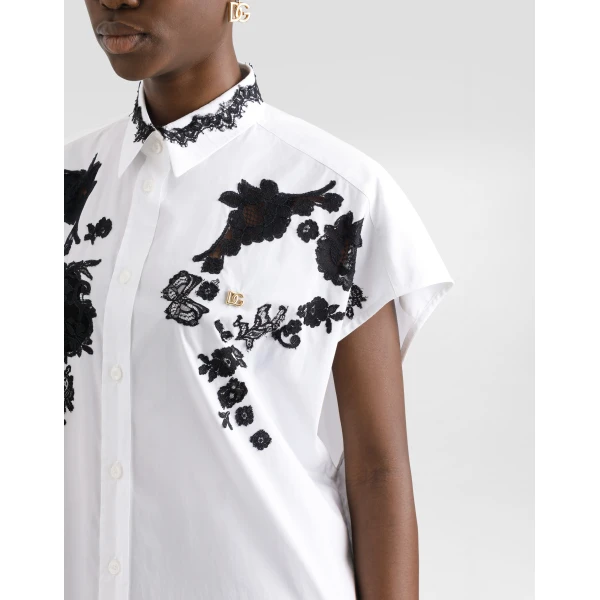 Dolce & Gabbana Oversize cotton poplin shirt with lace appliqués, view 5