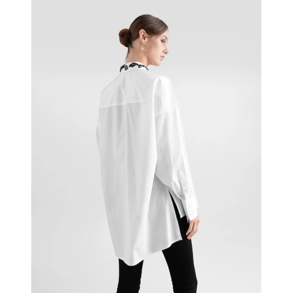 Dolce & Gabbana Oversize cotton poplin shirt with lace appliqués, view 5