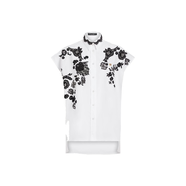 Dolce & Gabbana Oversize cotton poplin shirt with lace appliqués