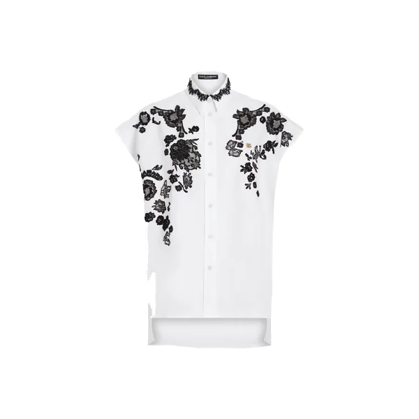Dolce & Gabbana Oversize cotton poplin shirt with lace appliqués