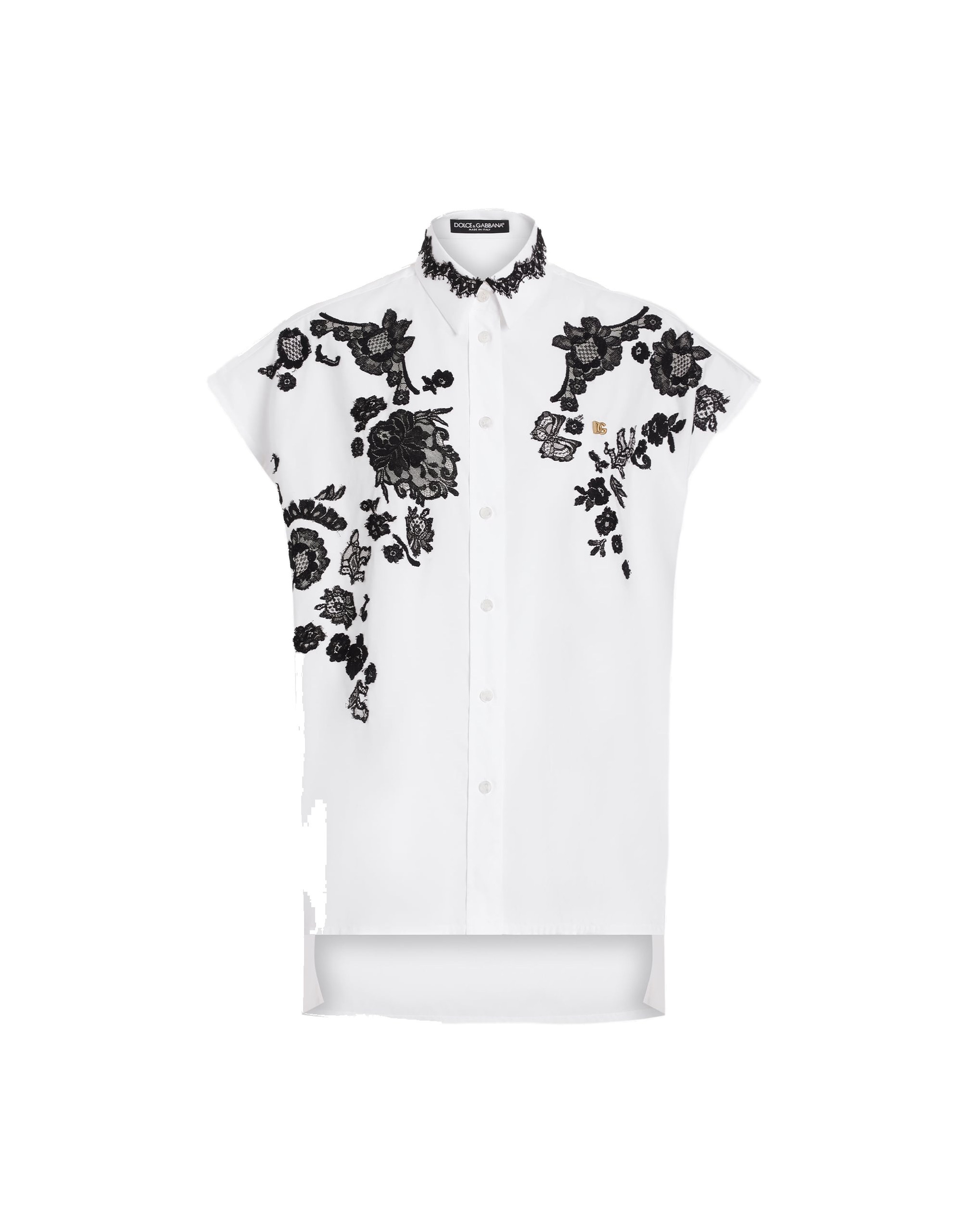 Dolce & Gabbana Oversize cotton poplin shirt with lace appliqués