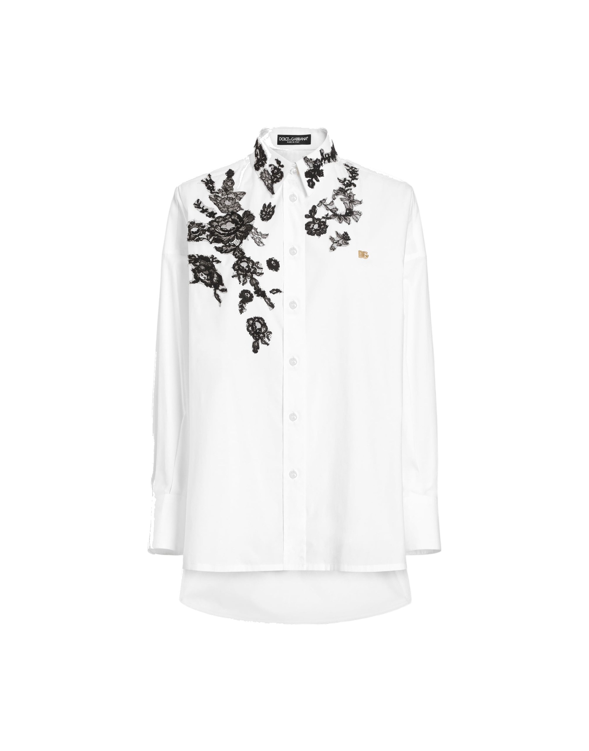 Dolce & Gabbana Oversize cotton poplin shirt with lace appliqués