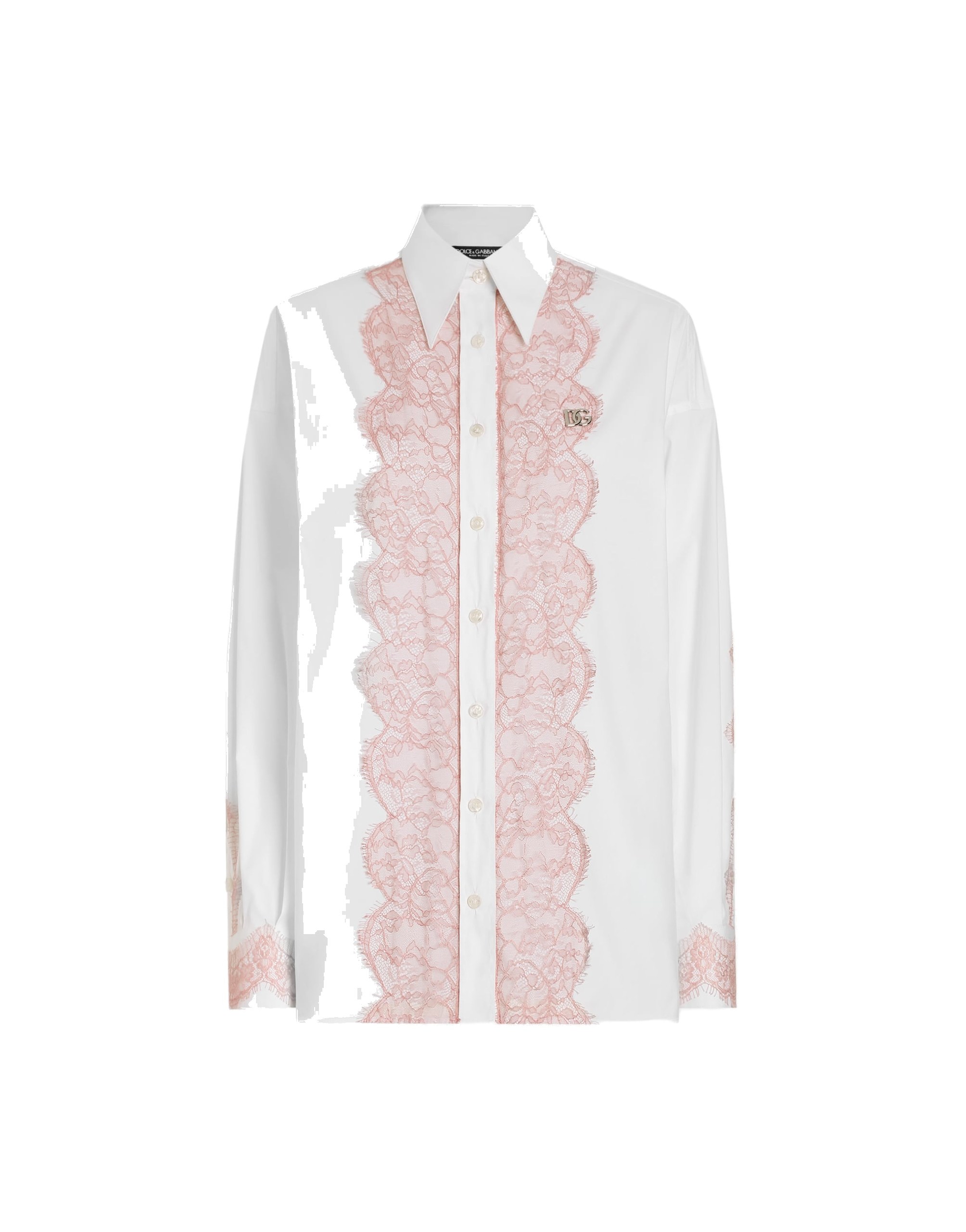 Dolce & Gabbana Oversize cotton poplin shirt with lace appliqués