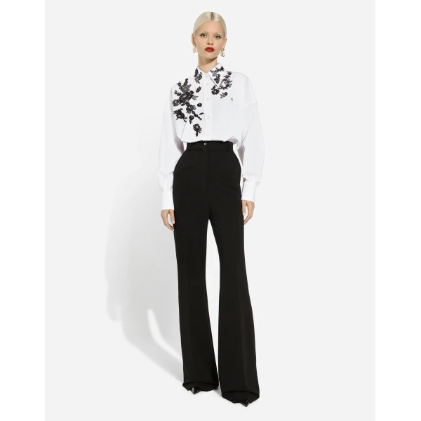 Dolce & Gabbana Oversize cotton shirt with lace appliqués, view 2