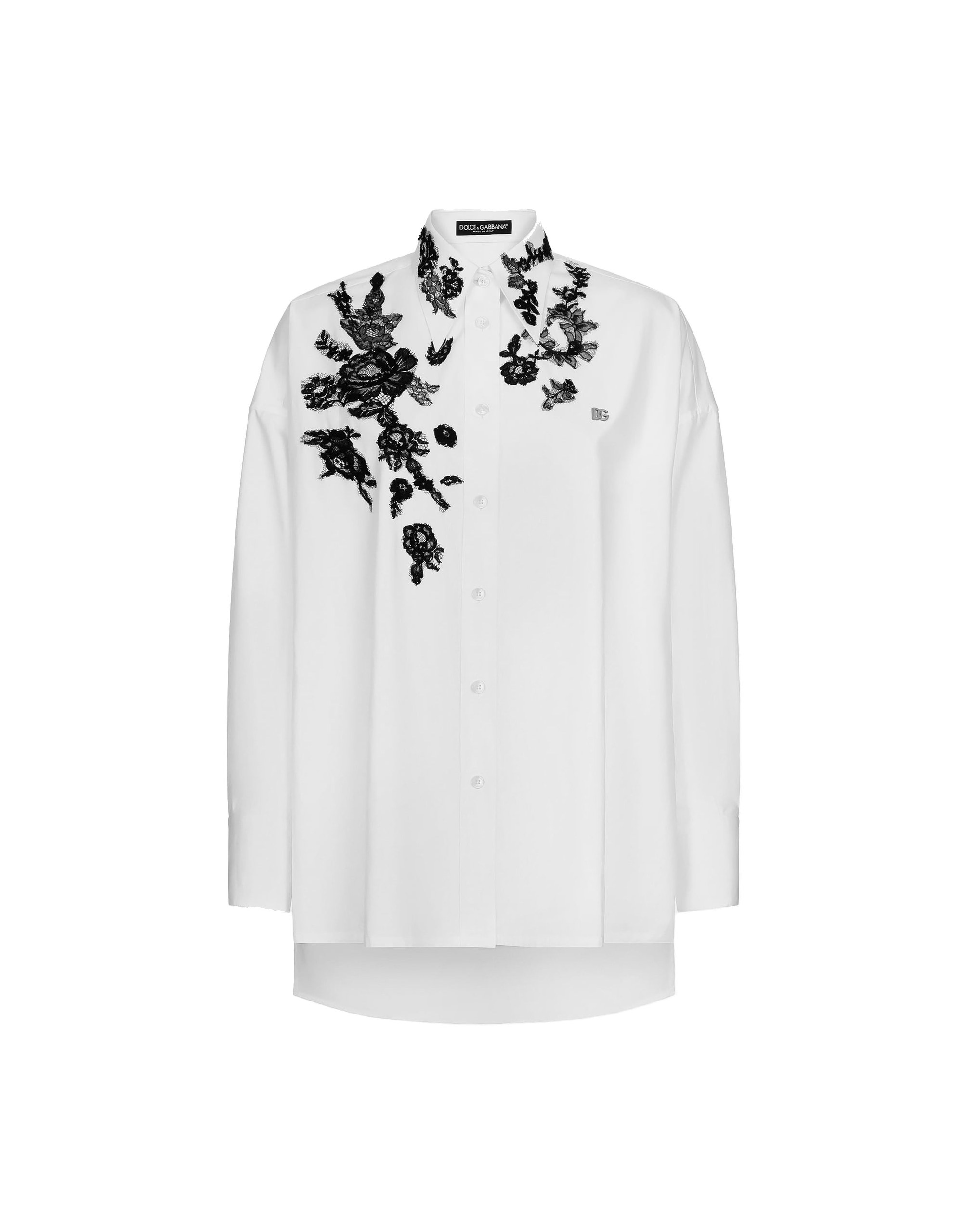 Dolce & Gabbana Oversize cotton shirt with lace appliqués