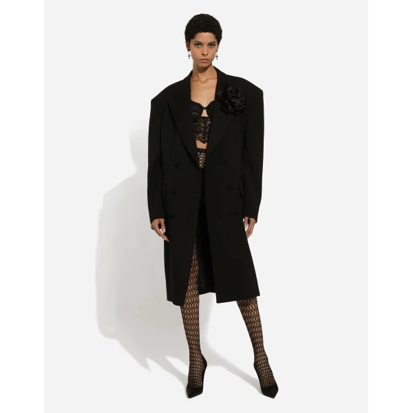 Dolce & Gabbana Oversize double-breasted coat in wool crepe, view 3