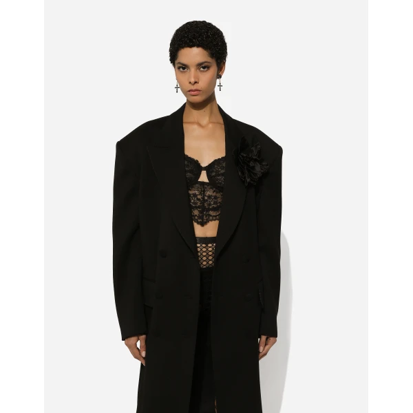 Dolce & Gabbana Oversize double-breasted coat in wool crepe, view 5