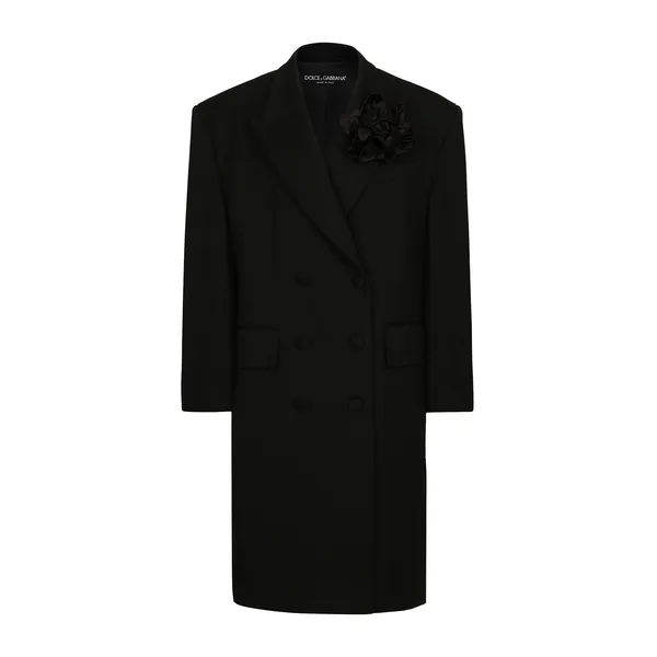 Oversize double-breasted coat in wool crepe