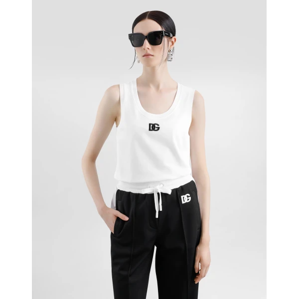 Dolce & Gabbana Oversize jersey tank top with DG logo embroidery, view 4