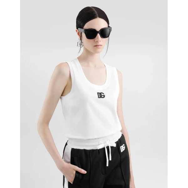 Dolce & Gabbana Oversize jersey tank top with DG logo embroidery, view 5