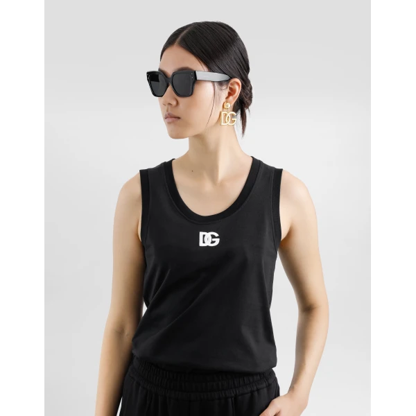 Dolce & Gabbana Oversize jersey tank top with DG logo embroidery, view 5