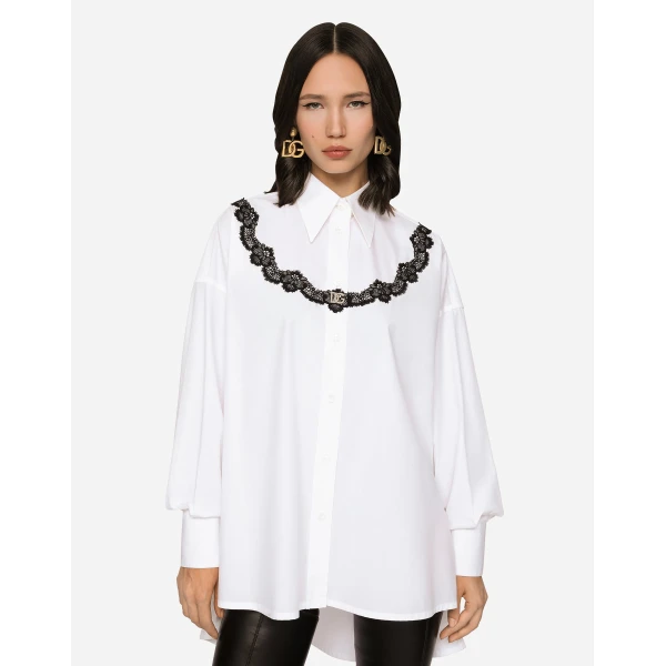 Dolce & Gabbana Oversize poplin shirt with lace inserts, view 2