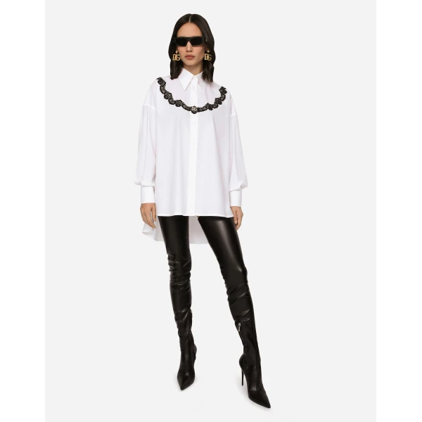 Dolce & Gabbana Oversize poplin shirt with lace inserts, view 3