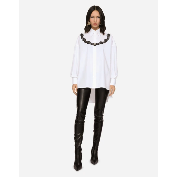Dolce & Gabbana Oversize poplin shirt with lace inserts, view 4