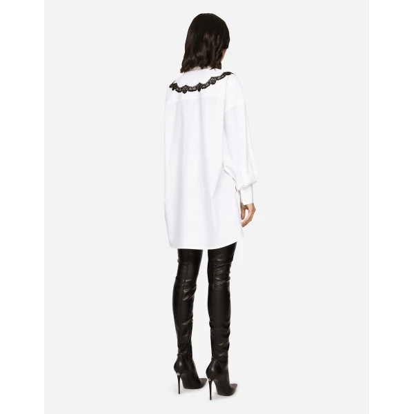 Dolce & Gabbana Oversize poplin shirt with lace inserts, view 5