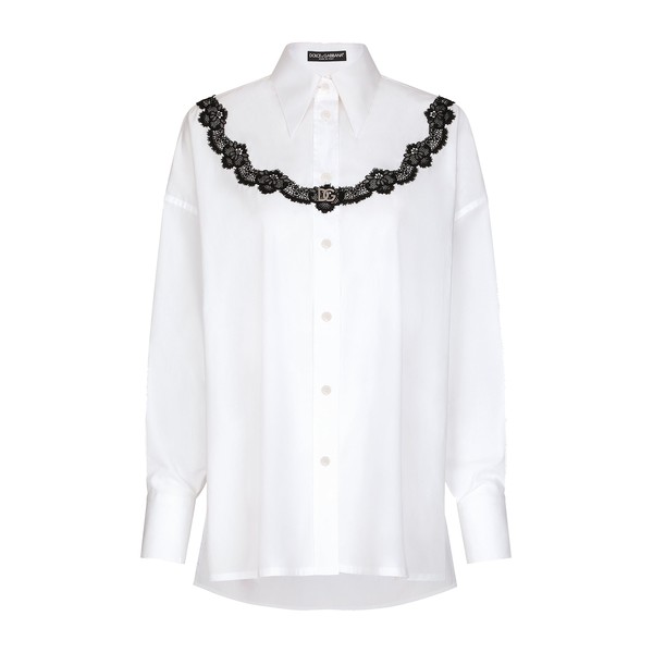 Dolce & Gabbana Oversize poplin shirt with lace inserts