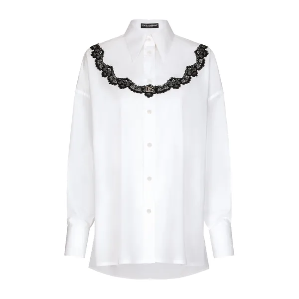 Dolce & Gabbana Oversize poplin shirt with lace inserts