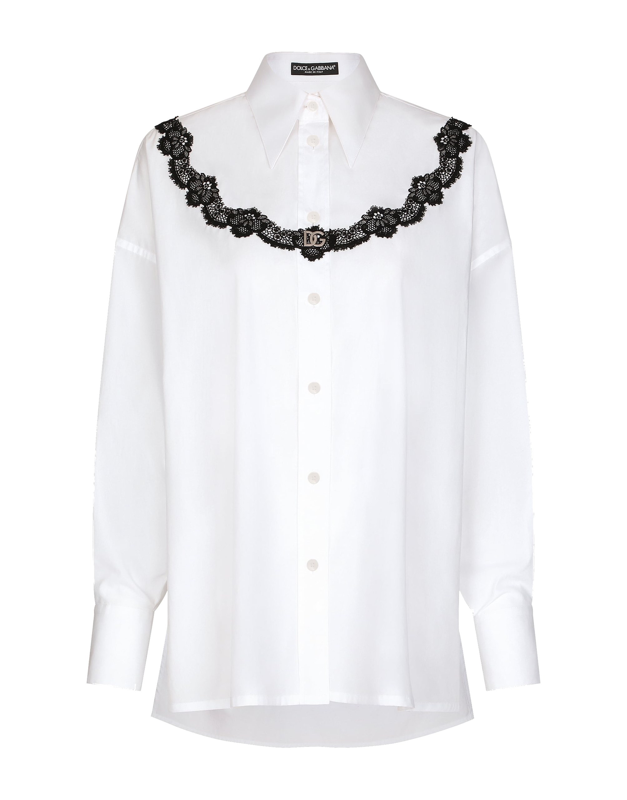 Dolce & Gabbana Oversize poplin shirt with lace inserts