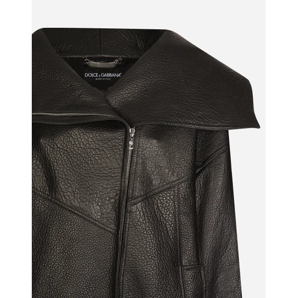 Dolce & Gabbana Oversize vegetable-tanned lambskin biker jacket, view 5