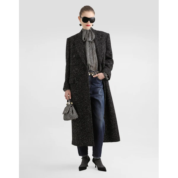 Dolce & Gabbana Oversized double-breasted coat in wool blend chevron, view 2