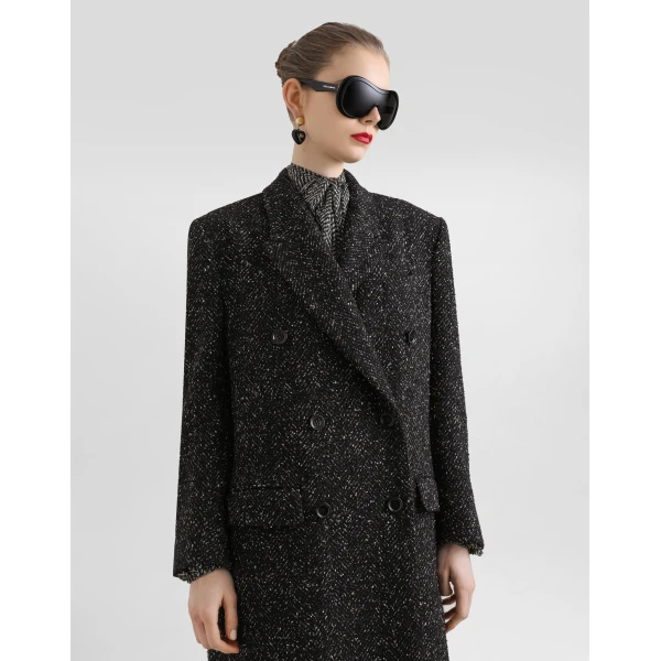 Dolce & Gabbana Oversized double-breasted coat in wool blend chevron, view 4