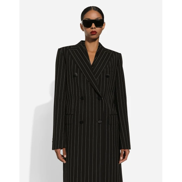 Dolce & Gabbana Pinstripe double-breasted coat in woolen fabric, view 4