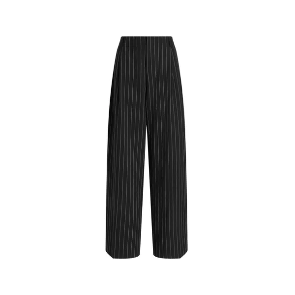 Pinstripe trousers in virgin wool and linen
