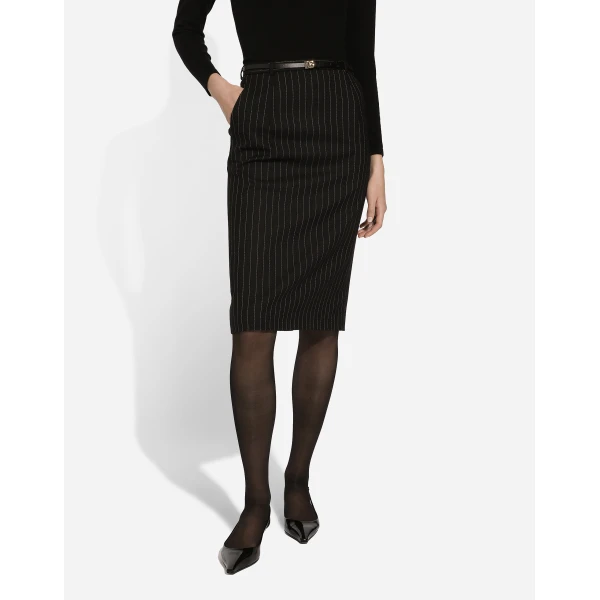 Dolce & Gabbana Pinstripe wool calf-length skirt, view 2
