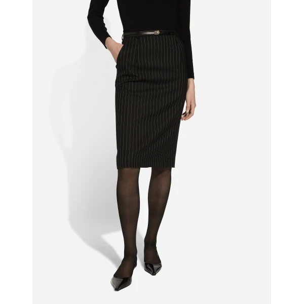 Dolce & Gabbana Pinstripe wool calf-length skirt, view 2