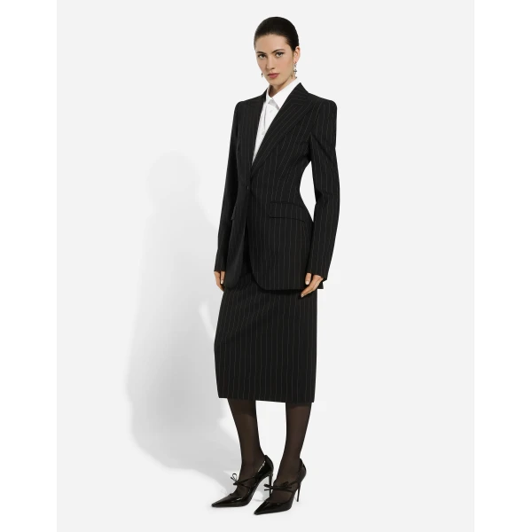 Dolce & Gabbana Pinstripe wool calf-length skirt, view 2