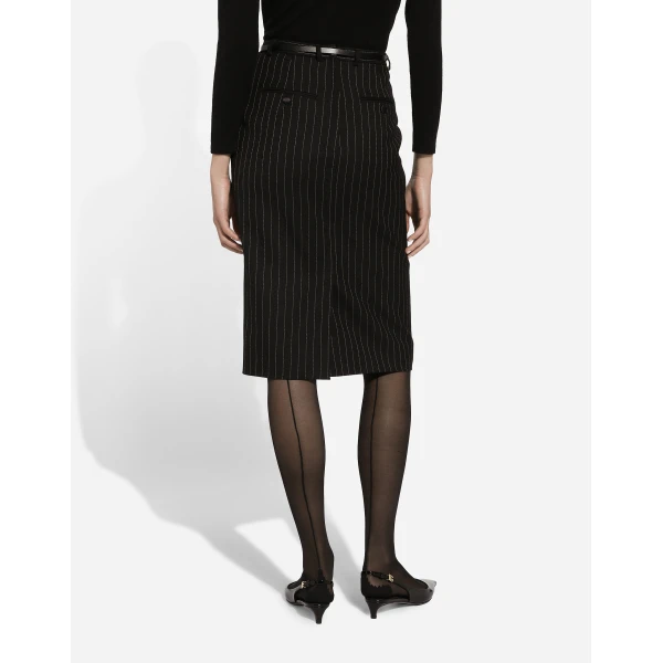 Dolce & Gabbana Pinstripe wool calf-length skirt, view 3