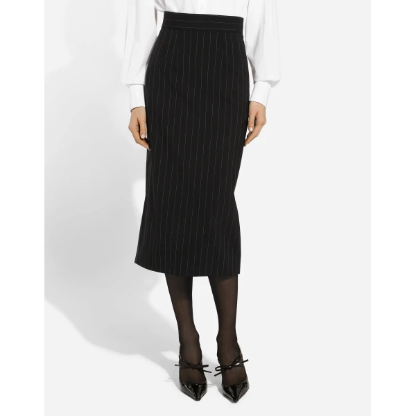 Dolce & Gabbana Pinstripe wool calf-length skirt, view 4