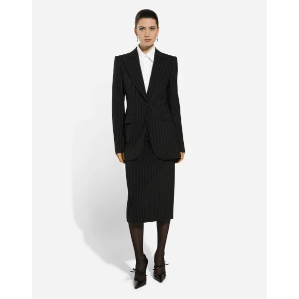 Dolce & Gabbana Pinstripe wool calf-length skirt, view 5