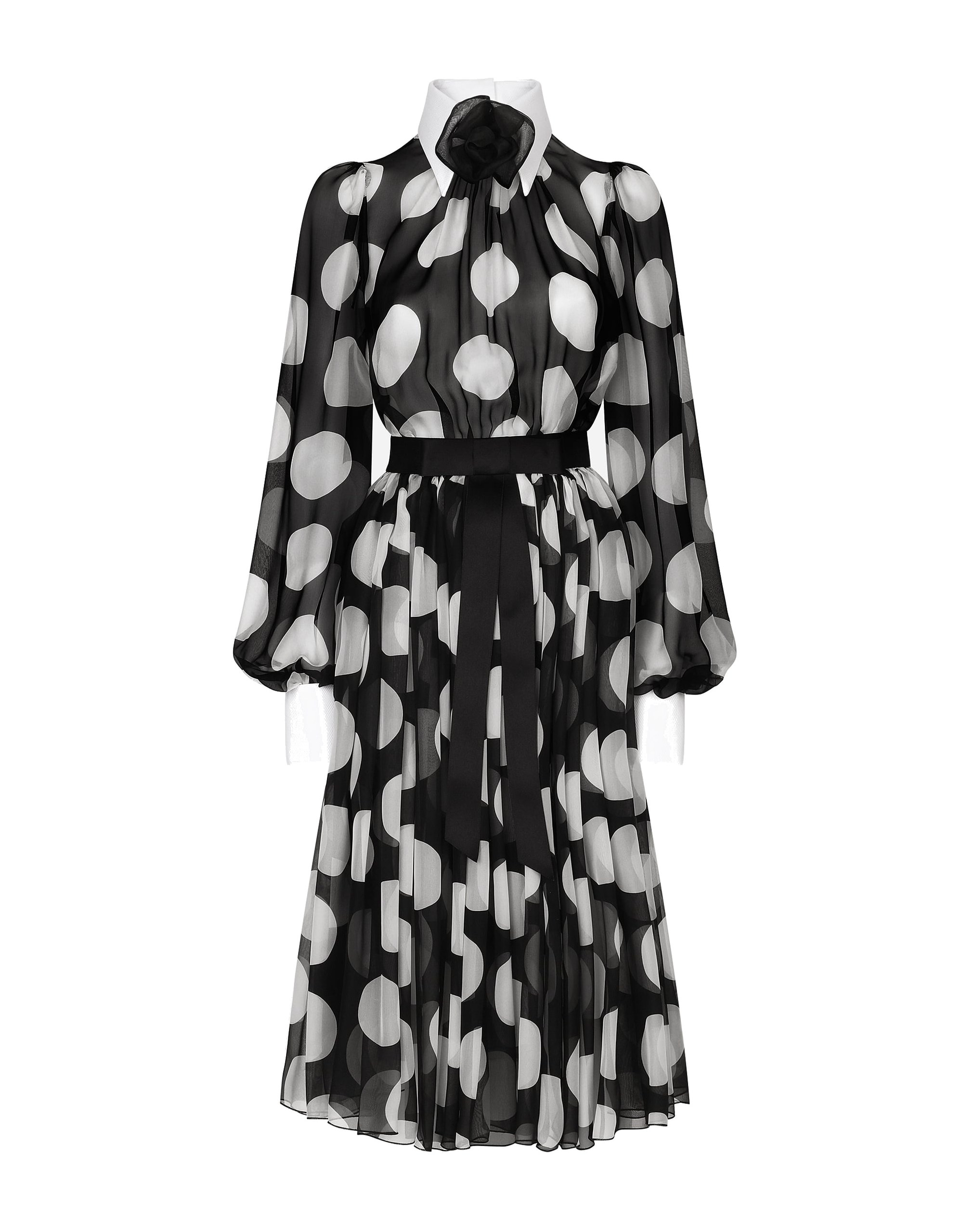 Dolce & Gabbana Polka-dot chiffon calf-length dress with piqué details