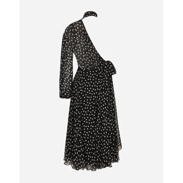 Dolce & Gabbana Polka-dot one-shoulder chiffon dress, view 2