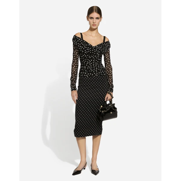 Dolce & Gabbana Polka-dot tulle top with wrap-front neckline, view 2