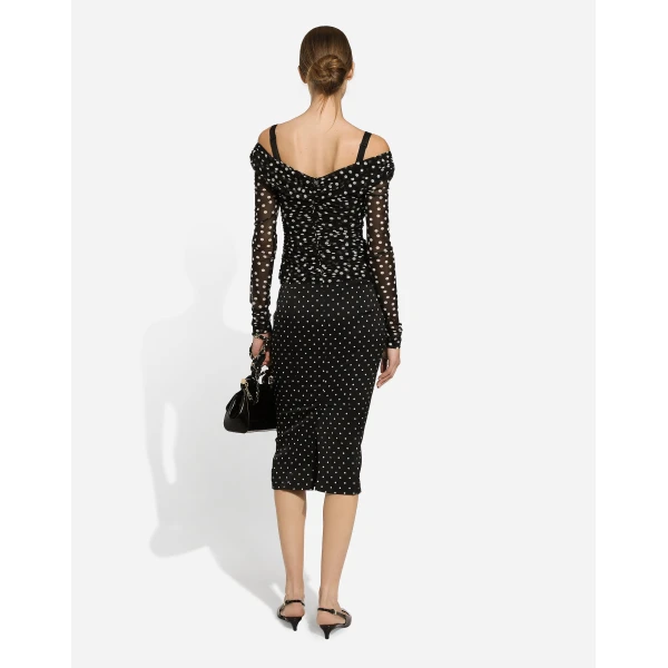 Dolce & Gabbana Polka-dot tulle top with wrap-front neckline, view 3