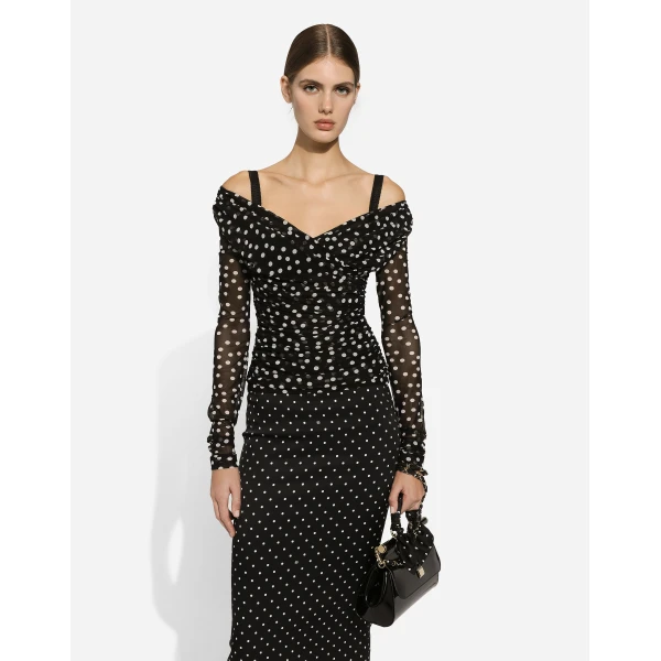 Dolce & Gabbana Polka-dot tulle top with wrap-front neckline, view 4