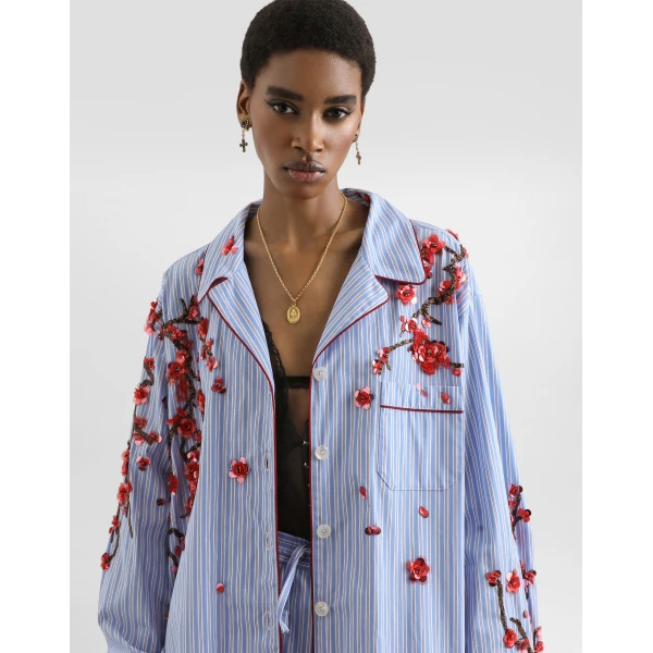 Dolce & Gabbana Poplin shirt with cherry tree embroidery, view 4