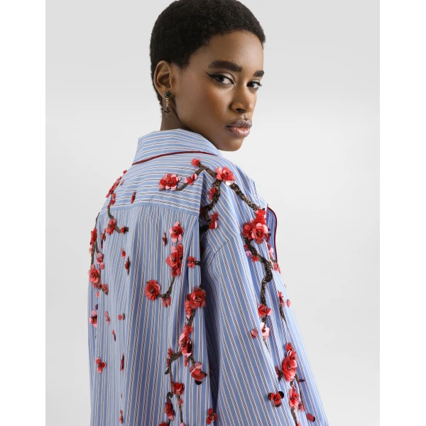 Dolce & Gabbana Poplin shirt with cherry tree embroidery, view 6